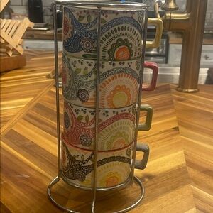 Colorful Stacking Mugs with Stand